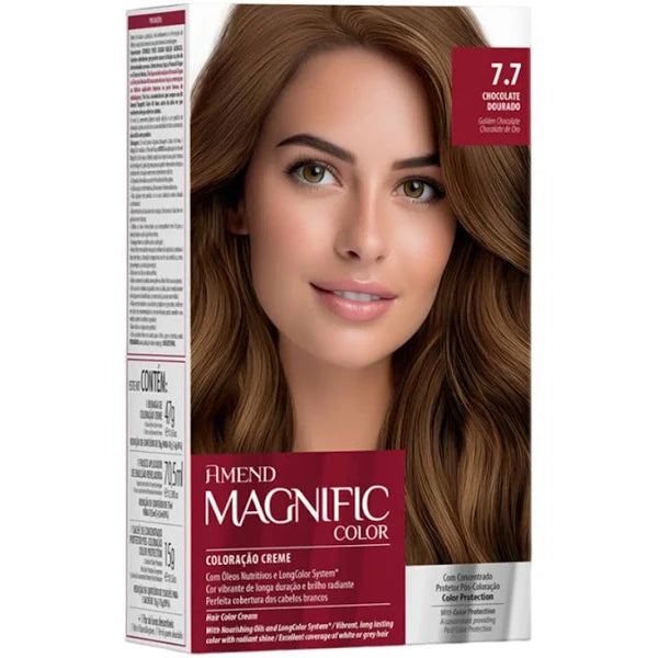 COLORACAO CREME 7.7 CHOCOLATE DOURADO AMEND MAGNIFIC COLOR